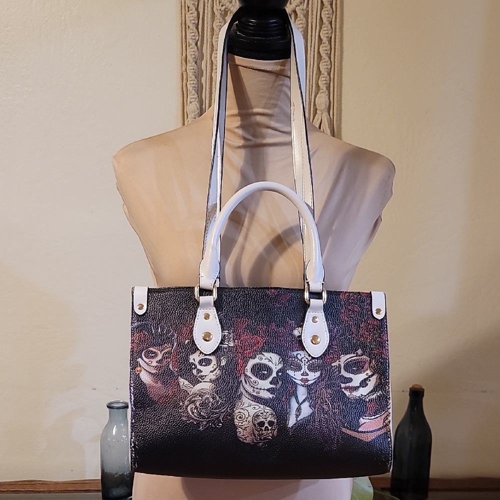 Elegant Black and White Women's Handbag Dia De Muertos Design " Day of the Dead"